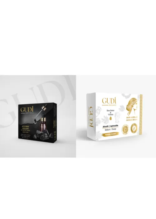 GUDİ  Kömür Sabunu, Cilt Yağı Dengeleyici Sebum Serum Set & Shea Yağlı Antik Güzellik Cilt ve Saç Sabunu